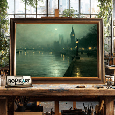 Victorian London Riverside Waterscape Oil Painting - image 2