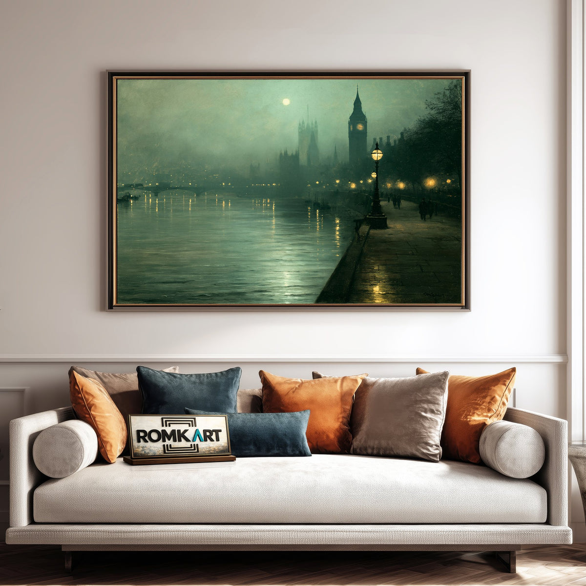 Victorian London Riverside Waterscape Oil Painting - image 4