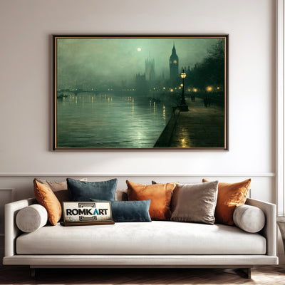 Victorian London Riverside Waterscape Oil Painting - image 4