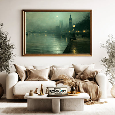 Victorian London Riverside Waterscape Oil Painting - image 5
