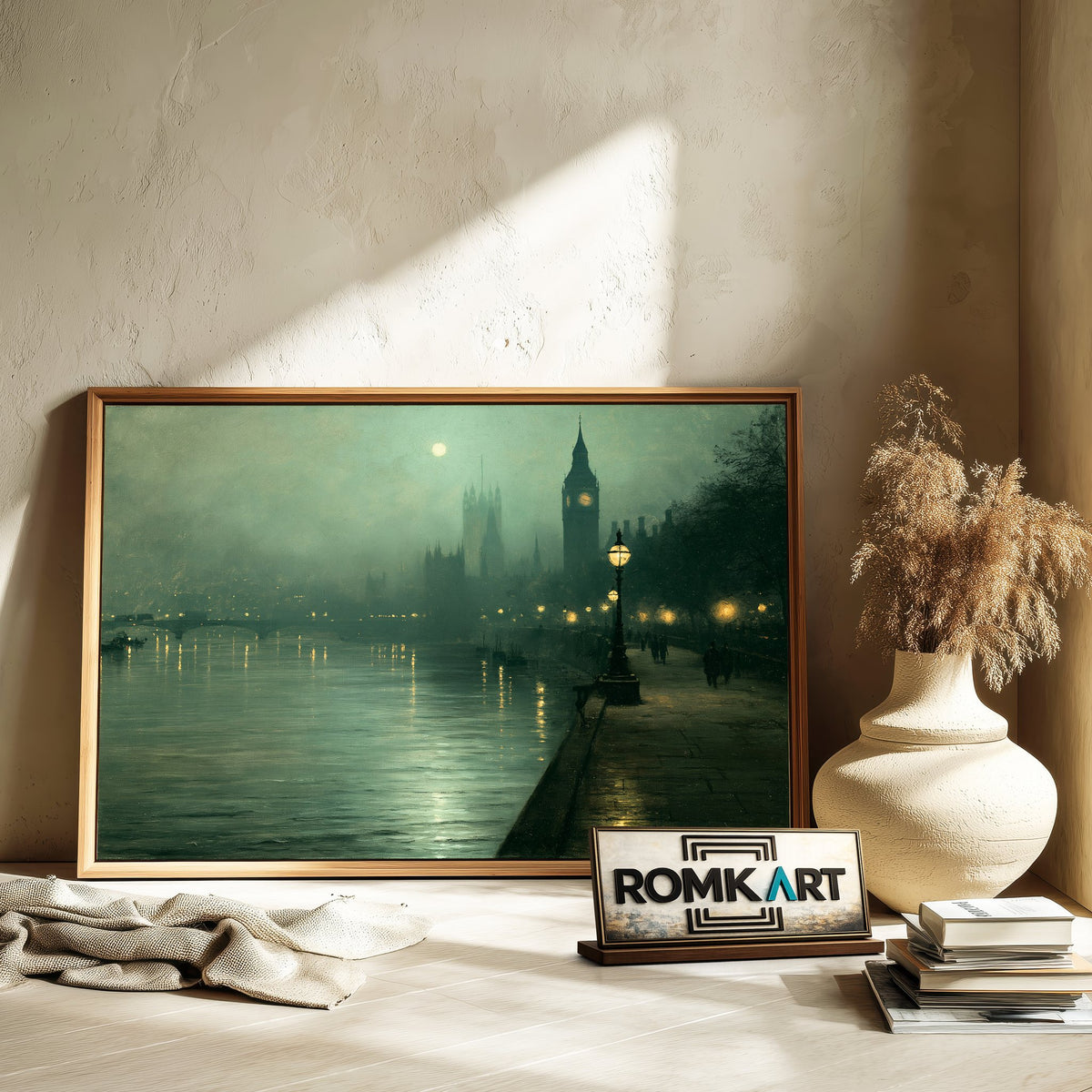 Victorian London Riverside Waterscape Oil Painting - image 6