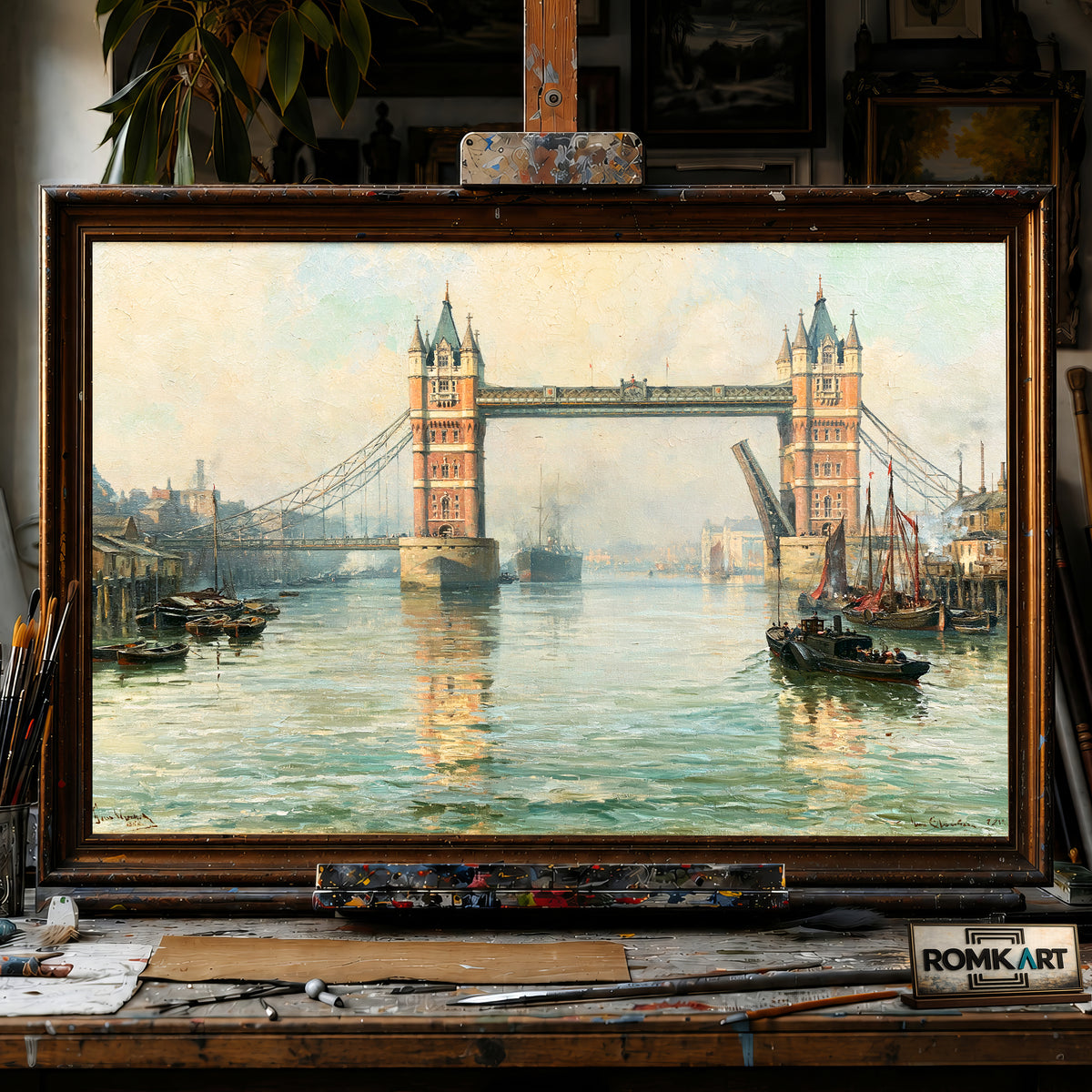 Victorian London Tower Bridge hand-painted oil painting on canvas