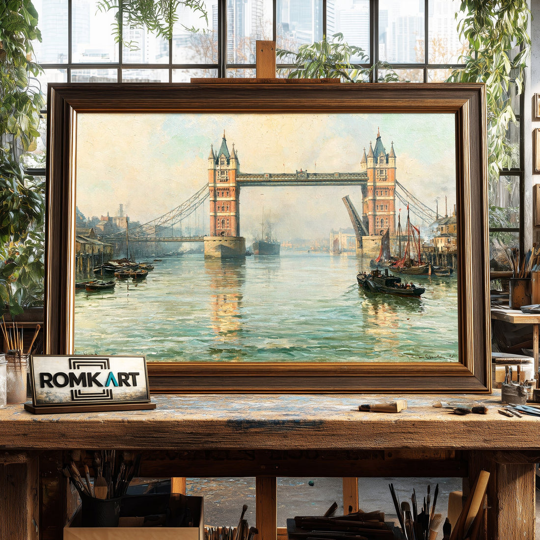 Victorian London Tower Bridge hand-painted oil painting on canvas