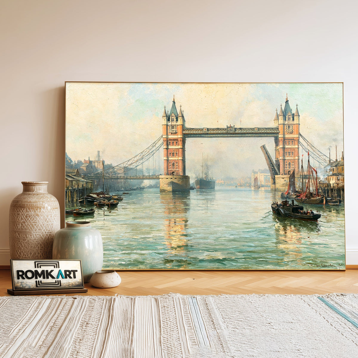 Victorian London Tower Bridge Architectural Oil Painting - image 3