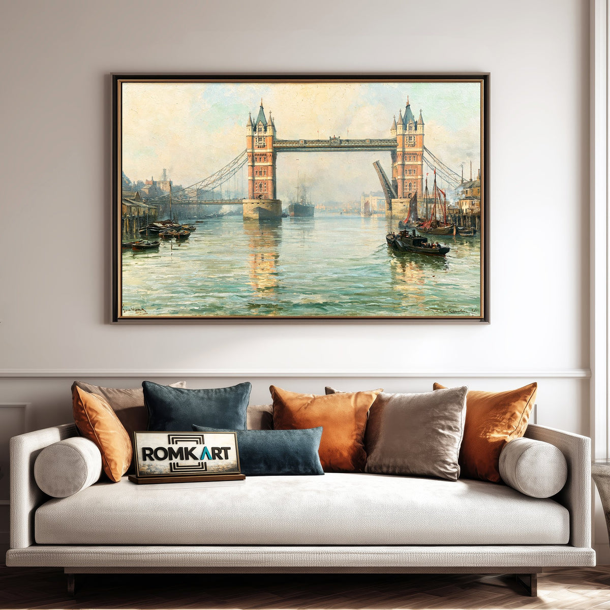 Victorian London Tower Bridge Architectural Oil Painting - image 4