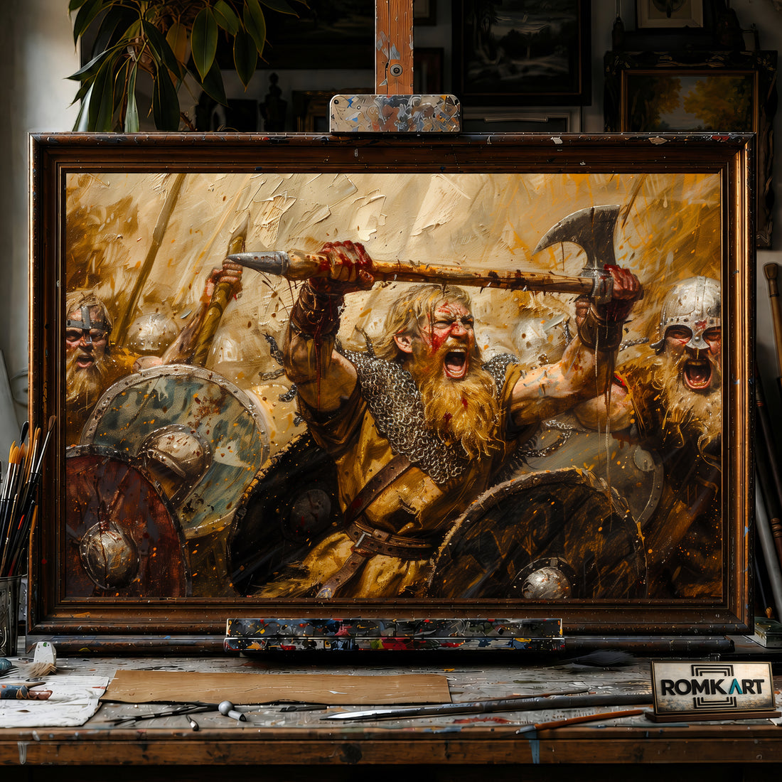 Viking Battle hand-painted oil painting on canvas