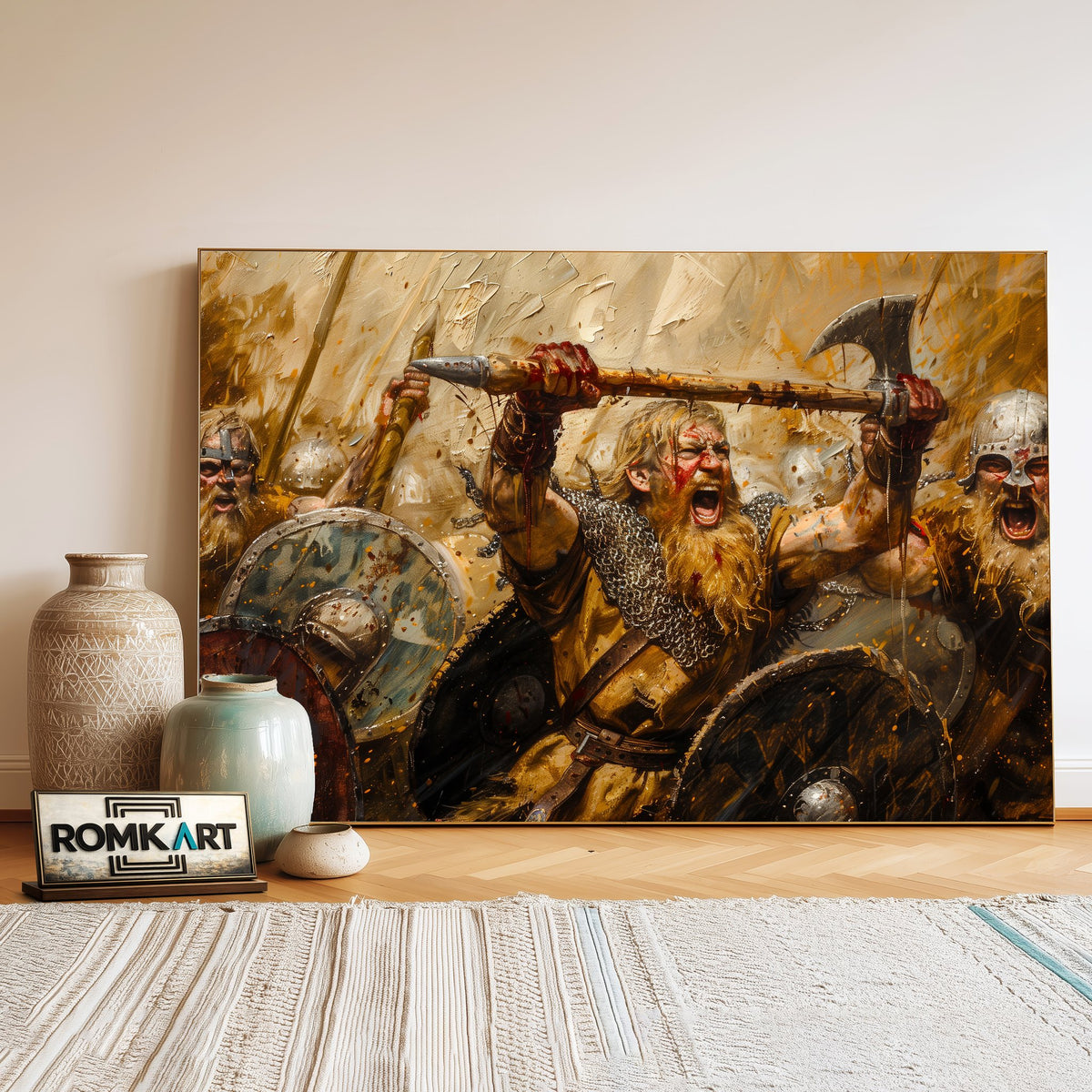 Viking Battle Historical Oil Painting - image 3