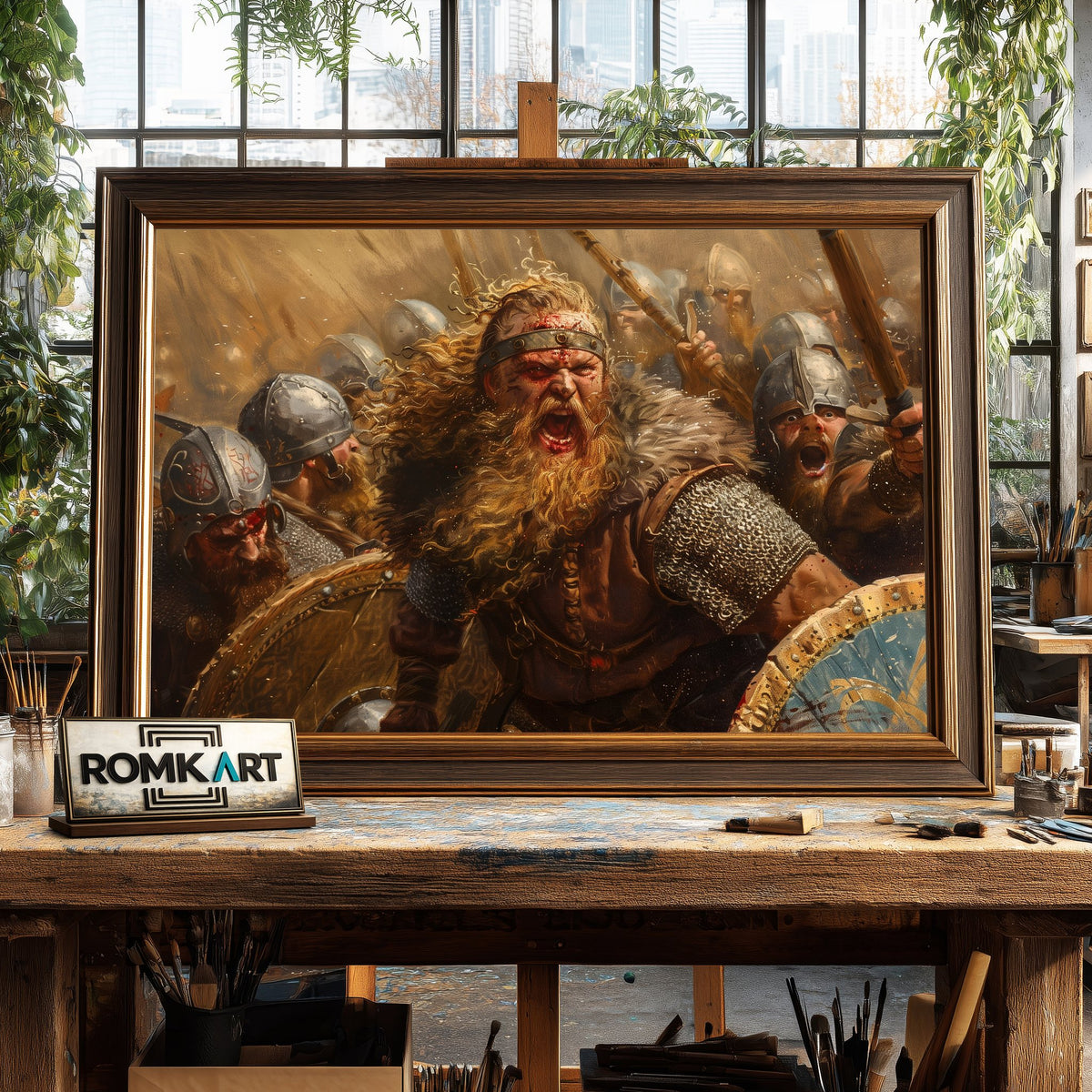 Viking Battle Scene Historical Oil Painting - image 2