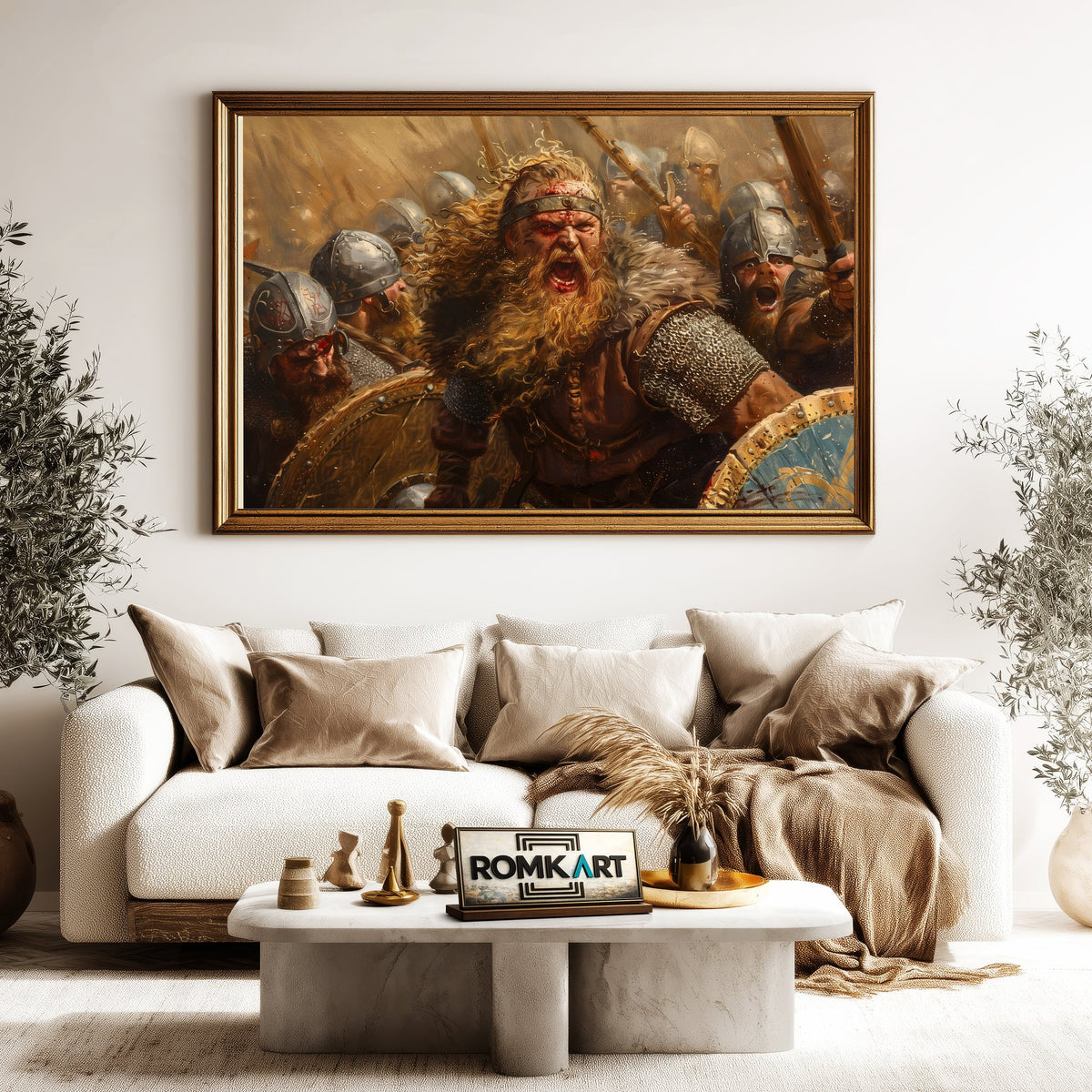 Viking Battle Scene Historical Oil Painting - image 5