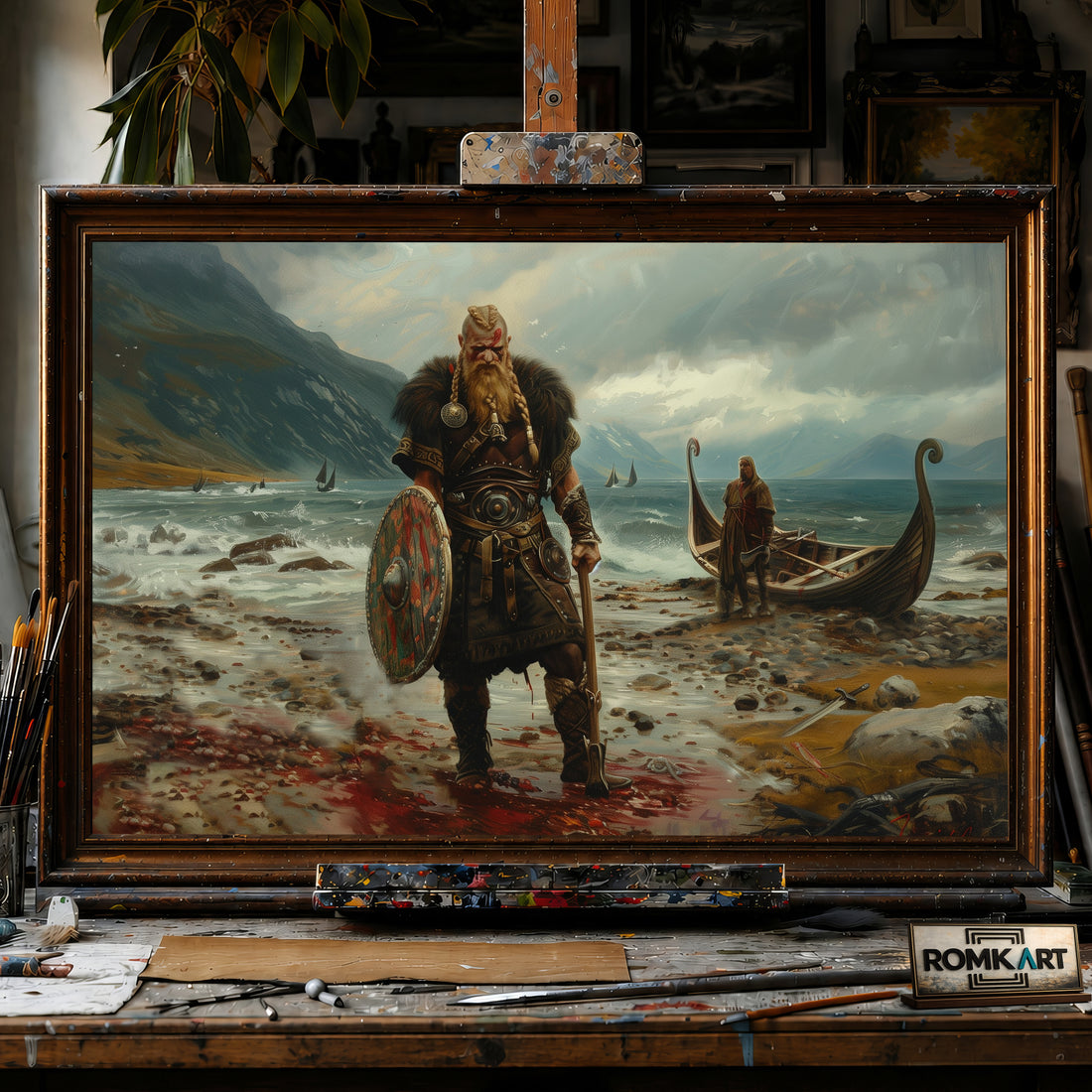 Viking Warrior Standing hand-painted oil painting on canvas