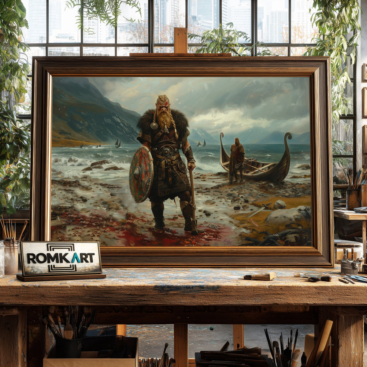 Viking Warrior Standing Historical Oil Painting - image 2