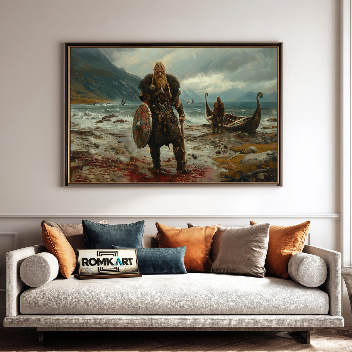 Viking Warrior Standing Historical Oil Painting - image 4