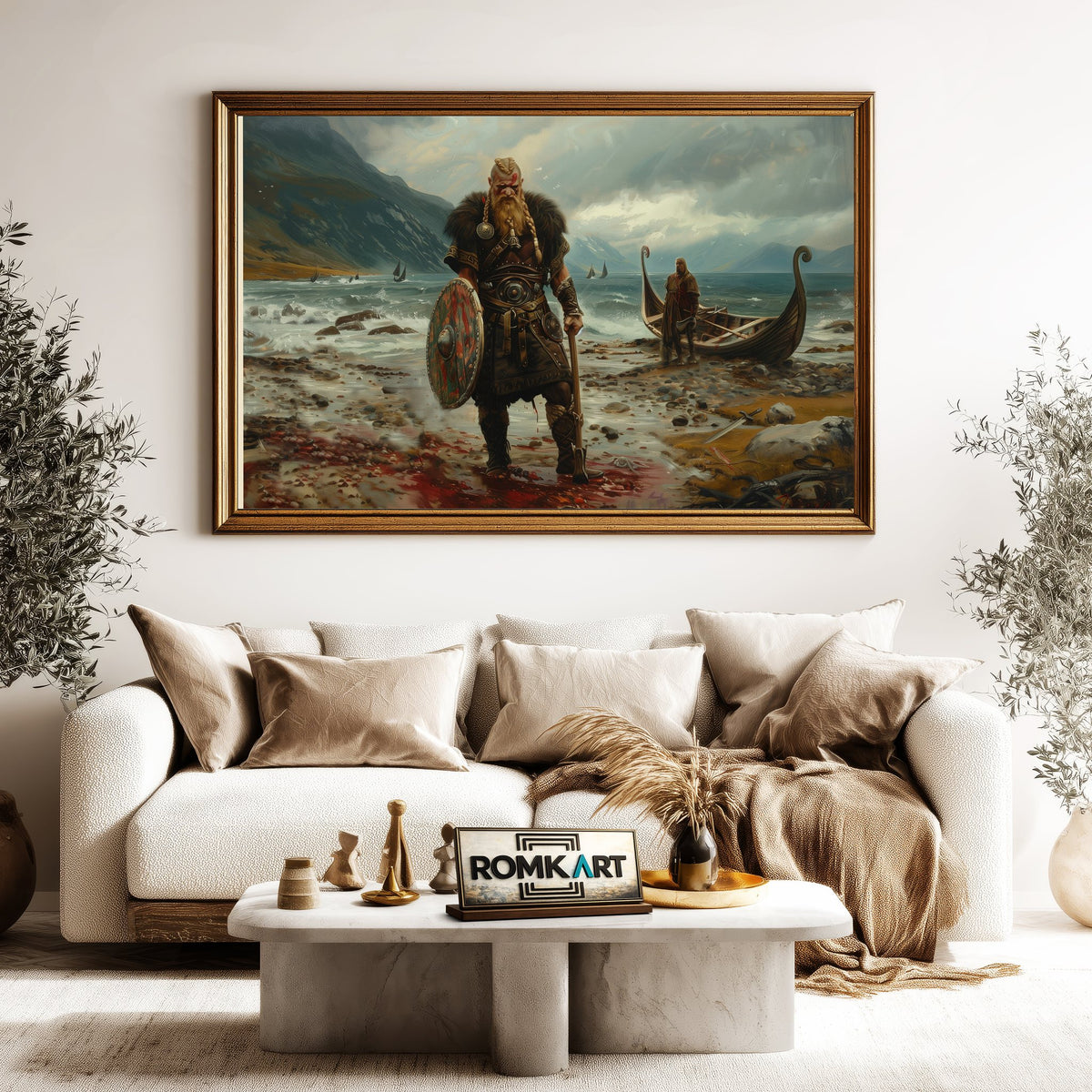 Viking Warrior Standing Historical Oil Painting - image 5