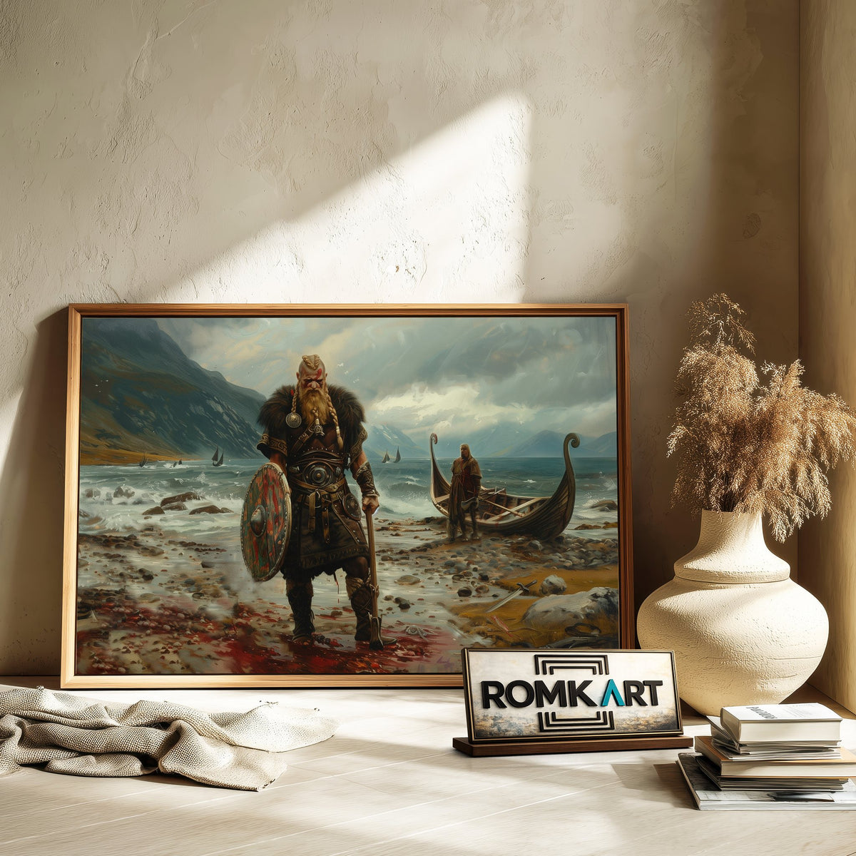 Viking Warrior Standing Historical Oil Painting - image 6