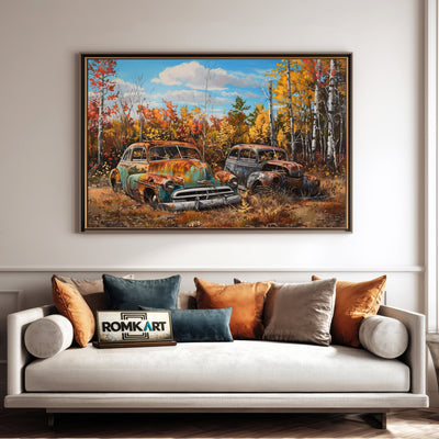Vintage Abandoned Car Automotive Oil Painting - image 4