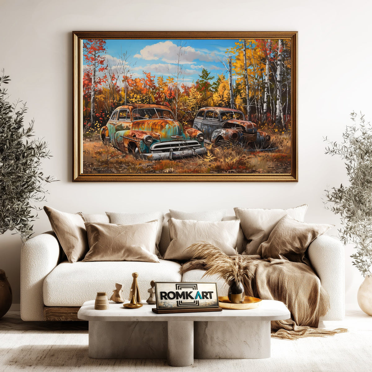Vintage Abandoned Car Automotive Oil Painting - image 5