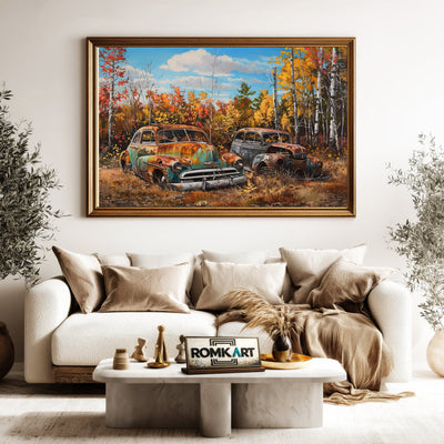 Vintage Abandoned Car Automotive Oil Painting - image 5