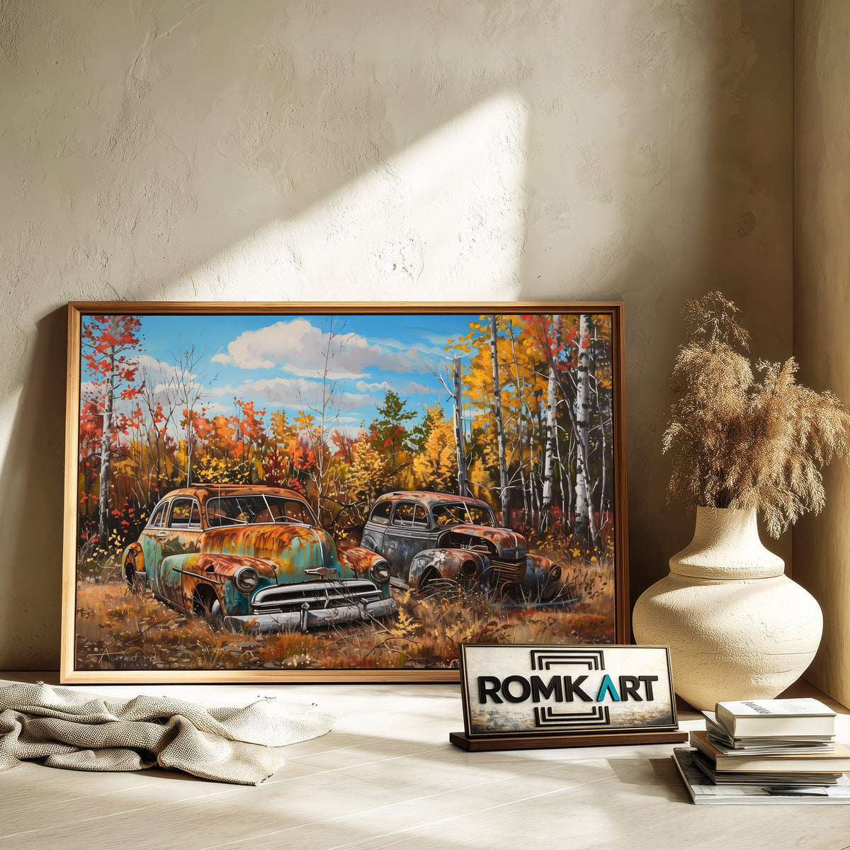 Vintage Abandoned Car Automotive Oil Painting - image 6
