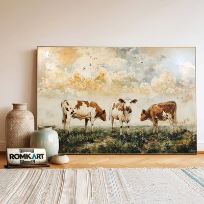 Vintage Cows Grazing Farm Animal Oil Painting - image 3