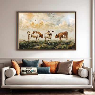 Vintage Cows Grazing Farm Animal Oil Painting - image 4