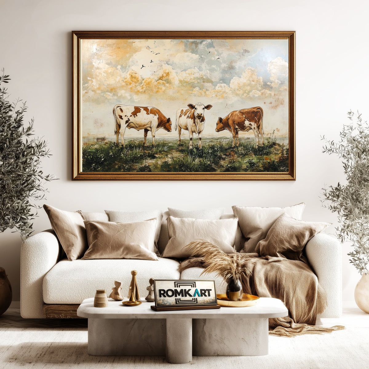 Vintage Cows Grazing Farm Animal Oil Painting - image 5