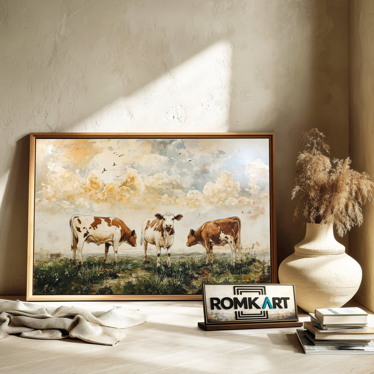 Vintage Cows Grazing Farm Animal Oil Painting - image 6