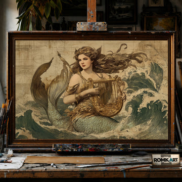 Vintage European-style Mermaid hand-painted oil painting on canvas