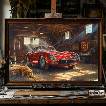 Vintage Ferrari Garage Automotive Oil Painting