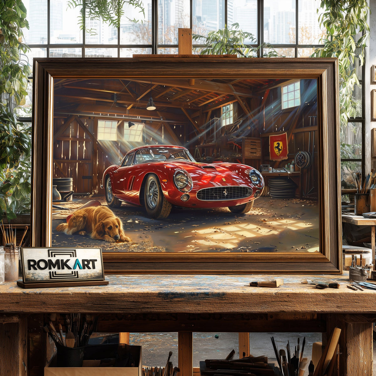 Vintage Ferrari Garage Automotive Oil Painting - image 2
