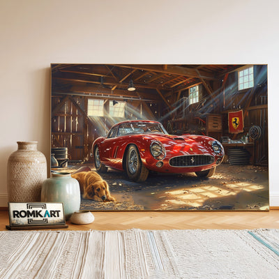 Vintage Ferrari Garage Automotive Oil Painting - image 3