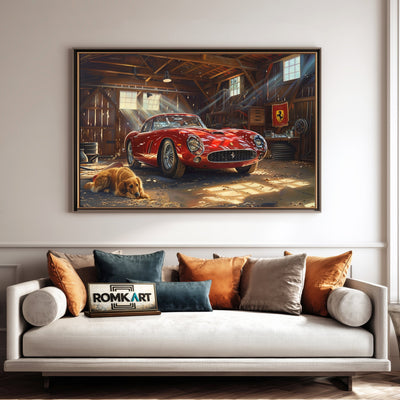 Vintage Ferrari Garage Automotive Oil Painting - image 4