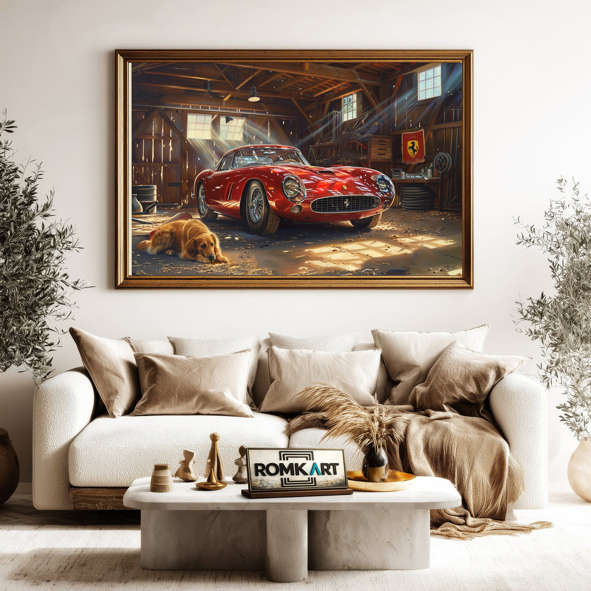 Vintage Ferrari Garage Automotive Oil Painting - image 5