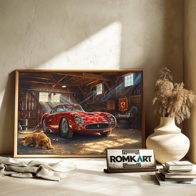 Vintage Ferrari Garage Automotive Oil Painting - image 6