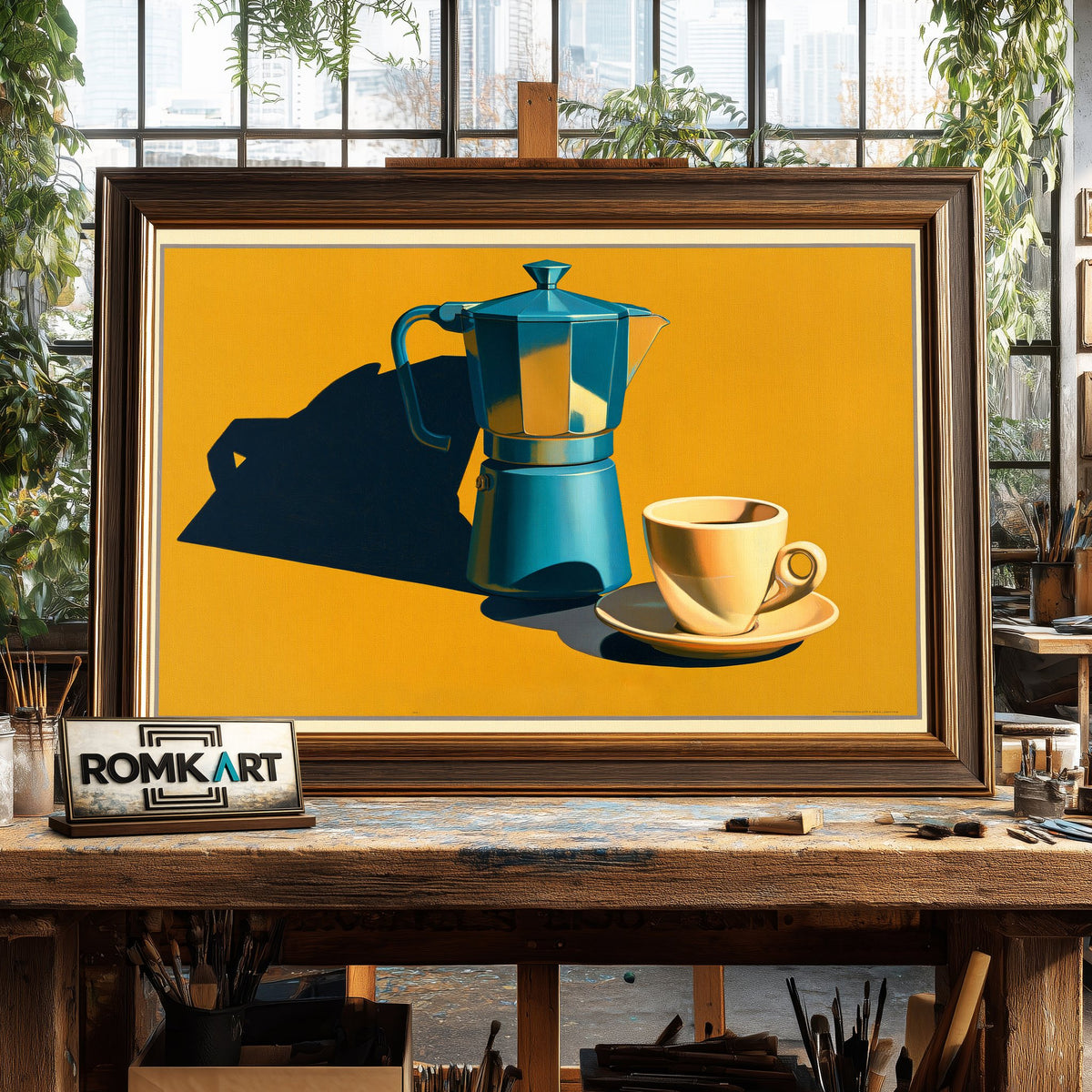 Vintage Italian Coffee Cafe Scene Oil Painting - image 2