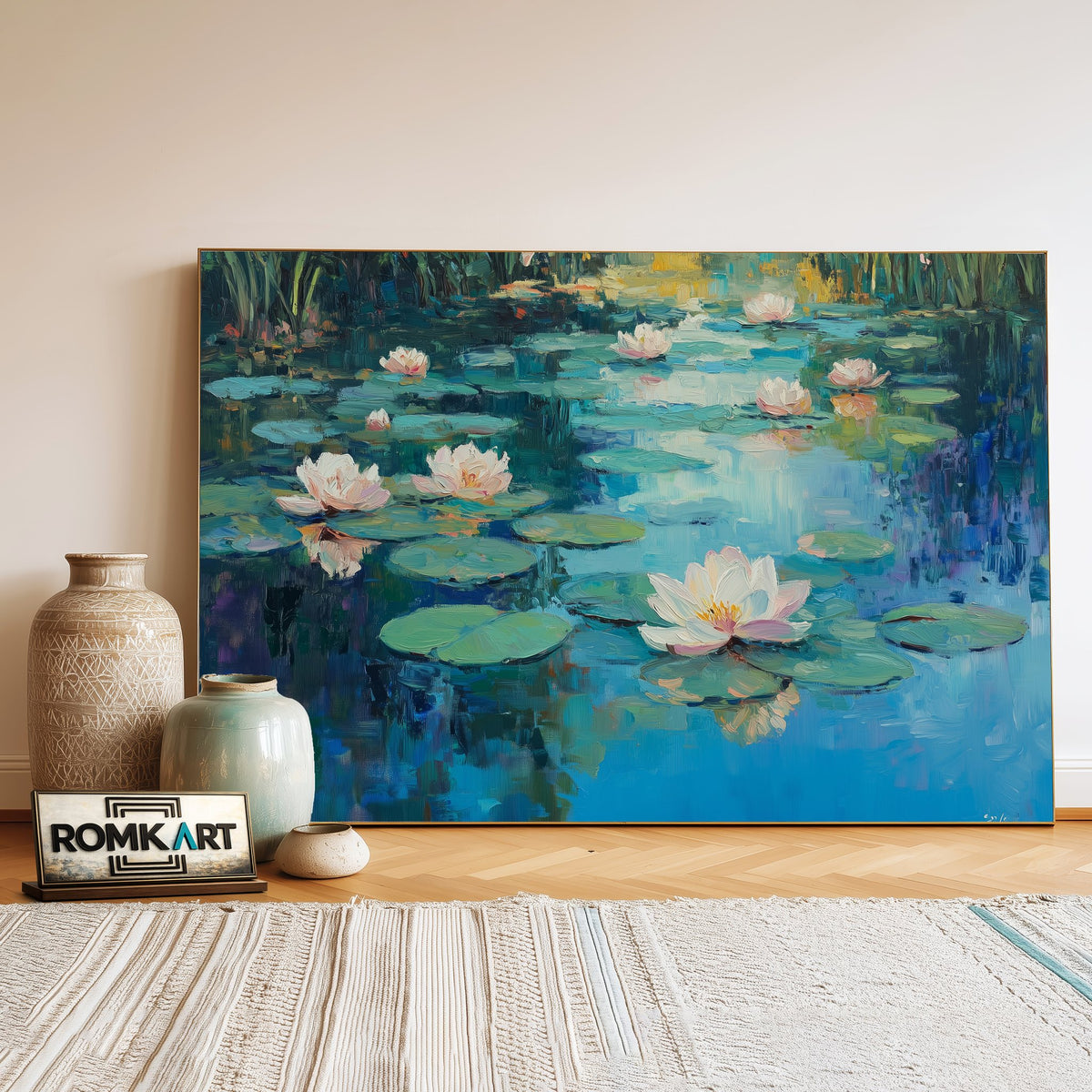 Water Lilies Floral Oil Painting - image 3
