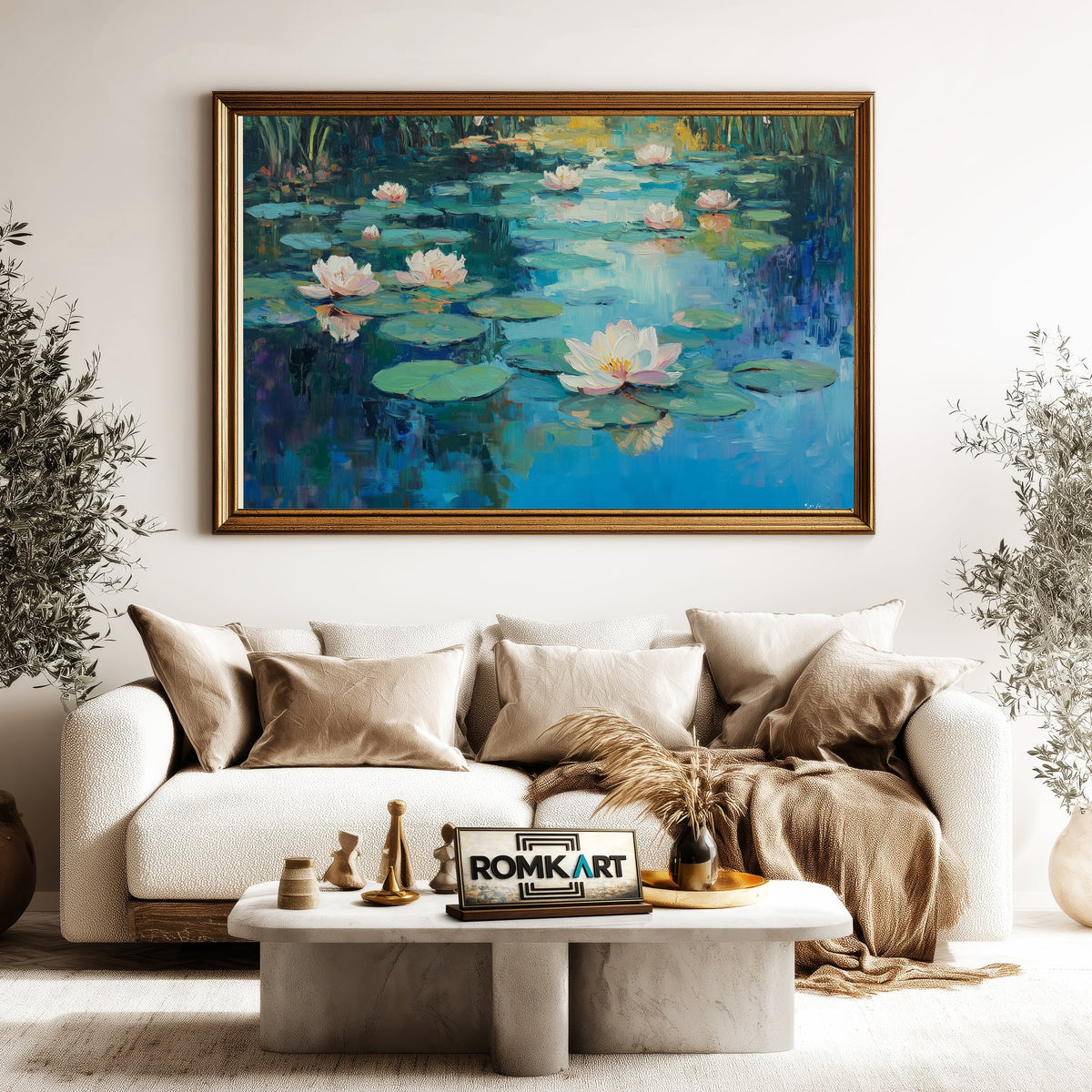 Water Lilies Floral Oil Painting - image 5