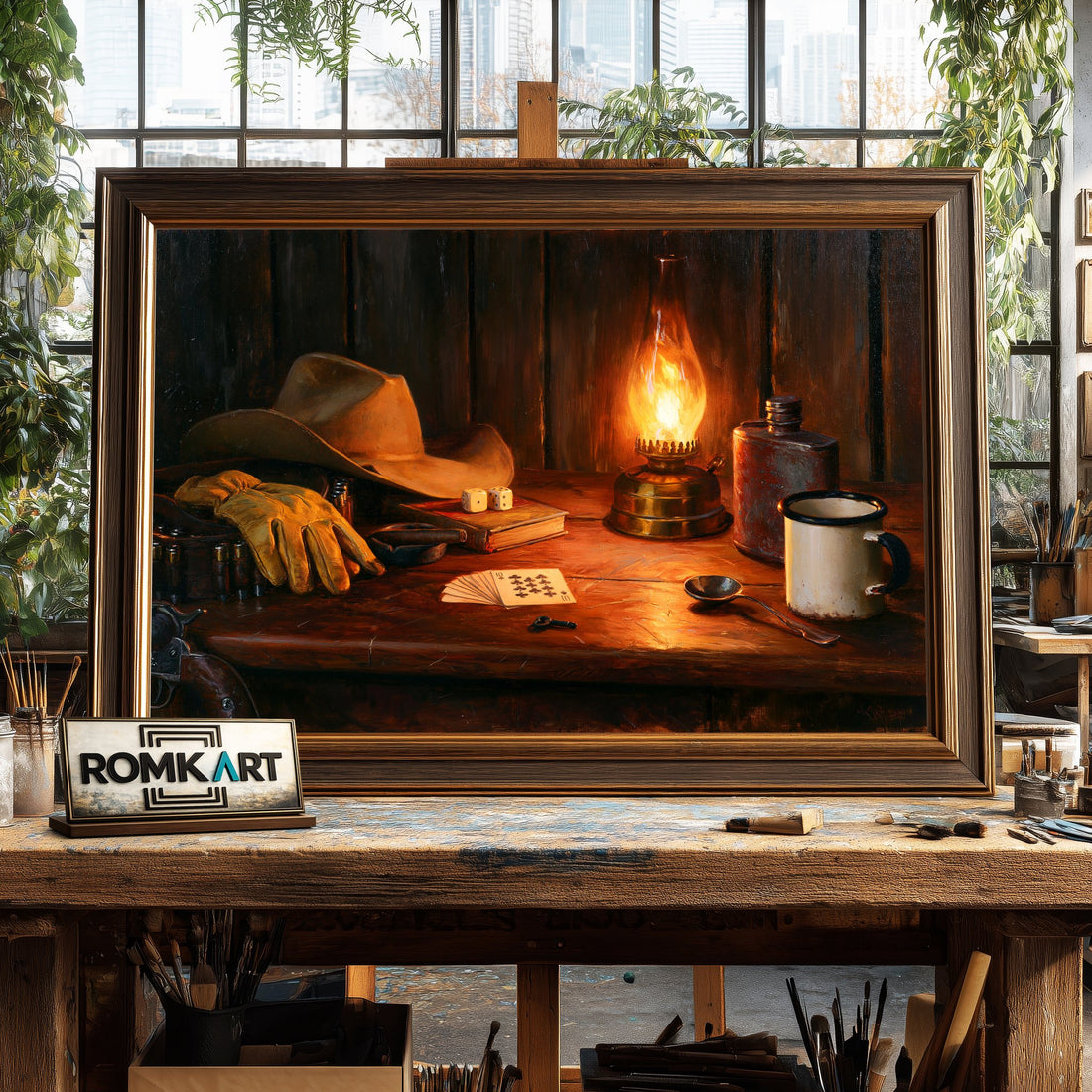 Western Cowboy Room hand-painted oil painting on canvas