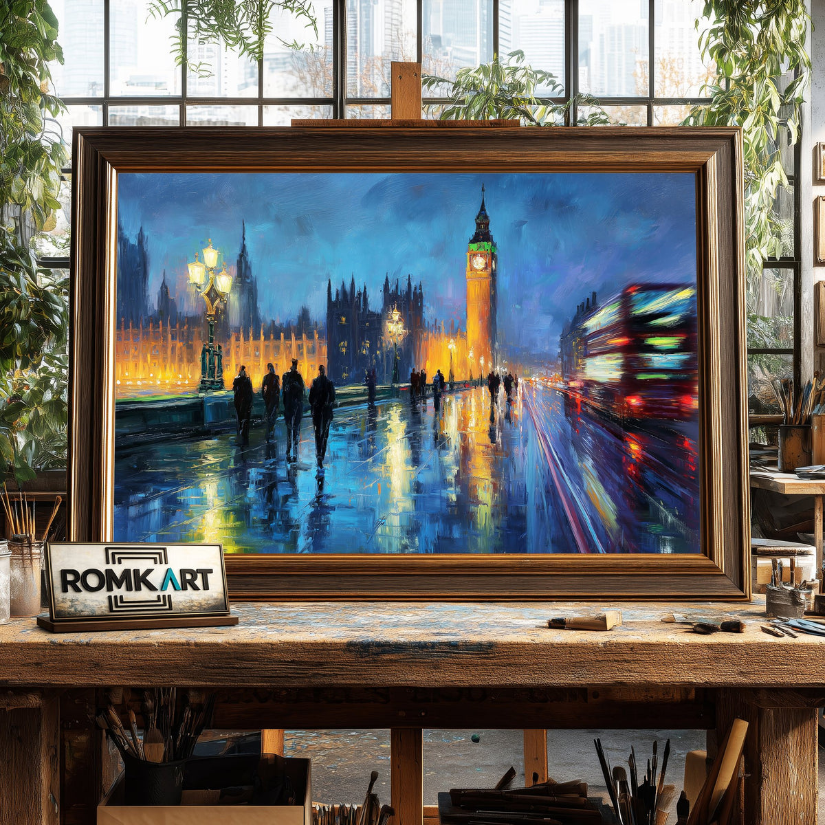 Westminster Bus Ride at Night Cityscape Oil Painting - image 2