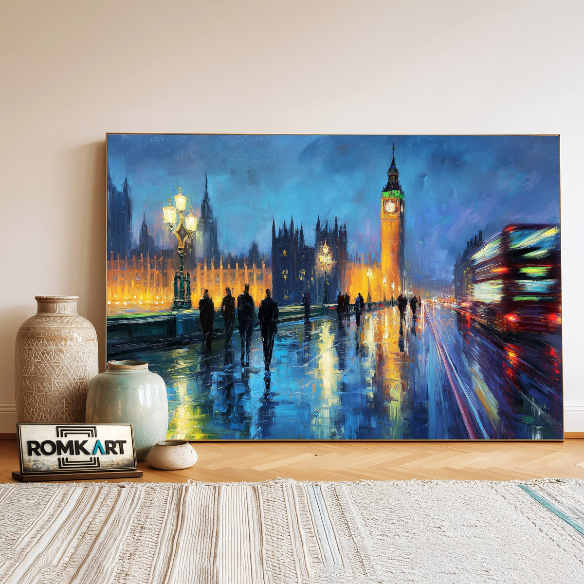 Westminster Bus Ride at Night Cityscape Oil Painting - image 3