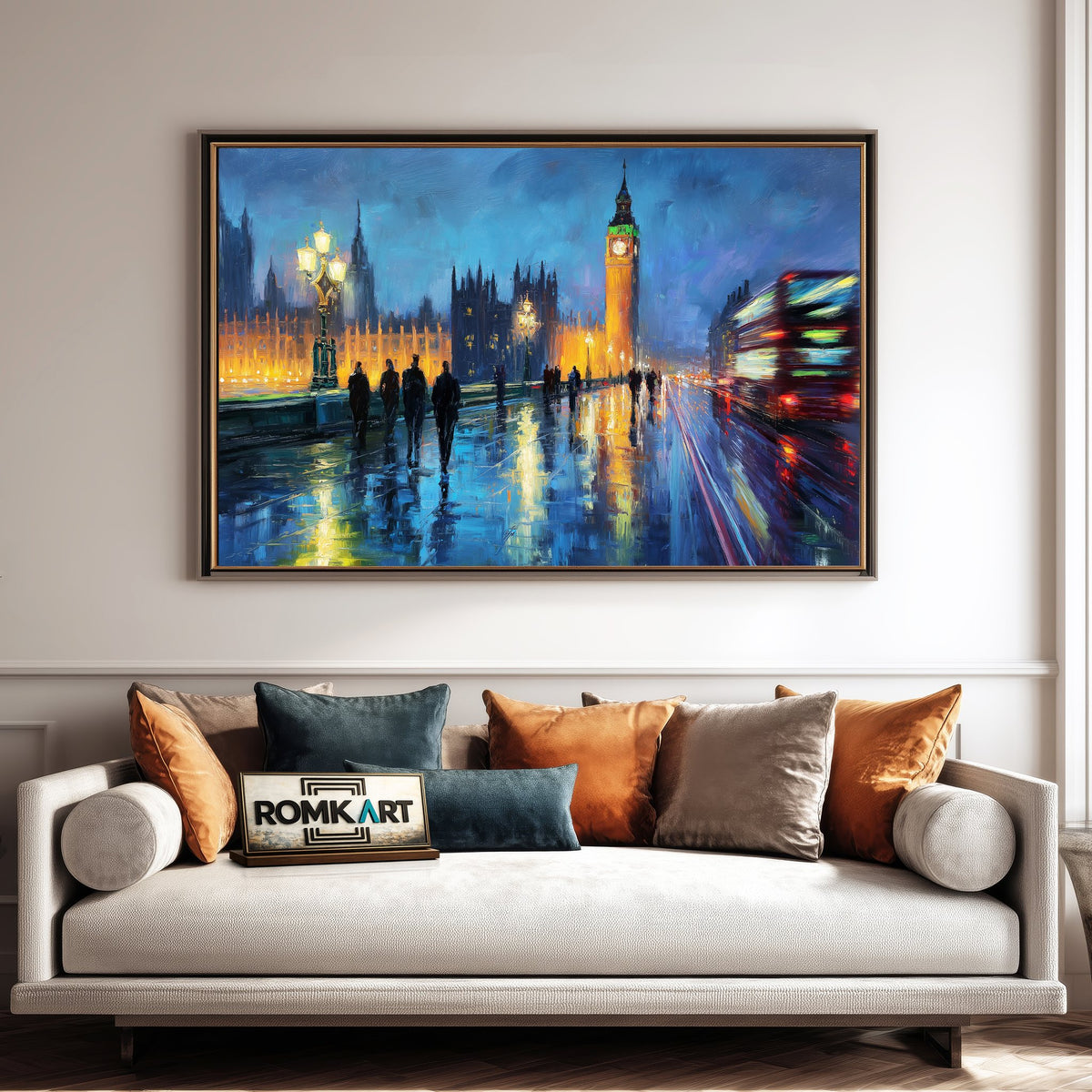 Westminster Bus Ride at Night Cityscape Oil Painting - image 4