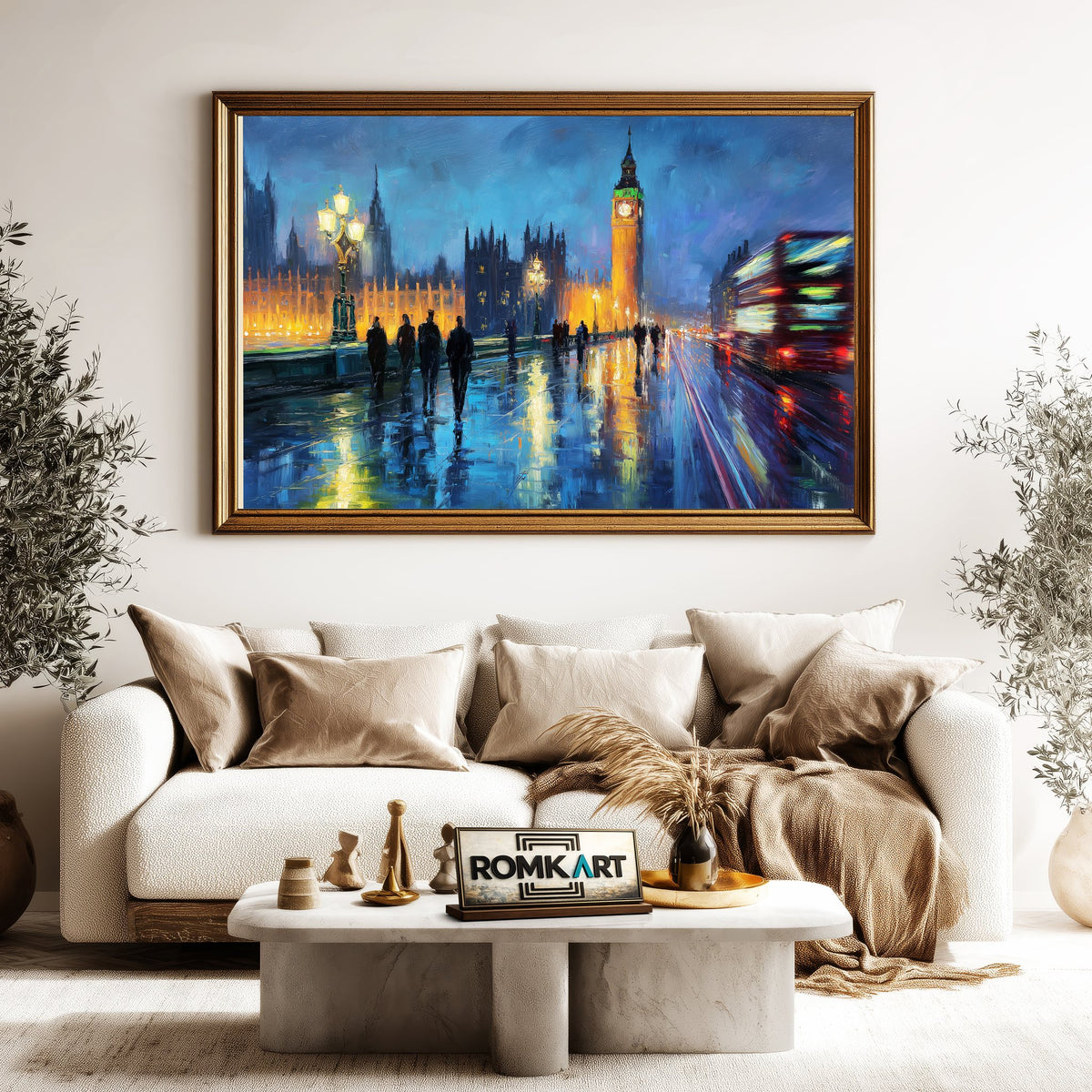 Westminster Bus Ride at Night Cityscape Oil Painting - image 5