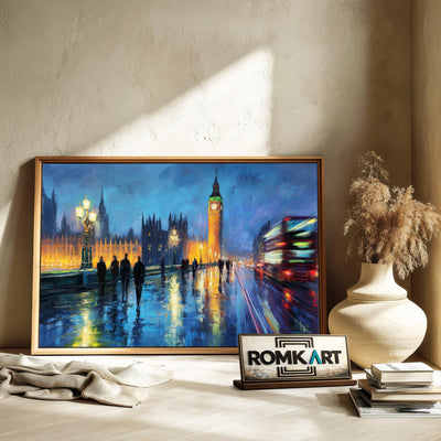 Westminster Bus Ride at Night Cityscape Oil Painting - image 6