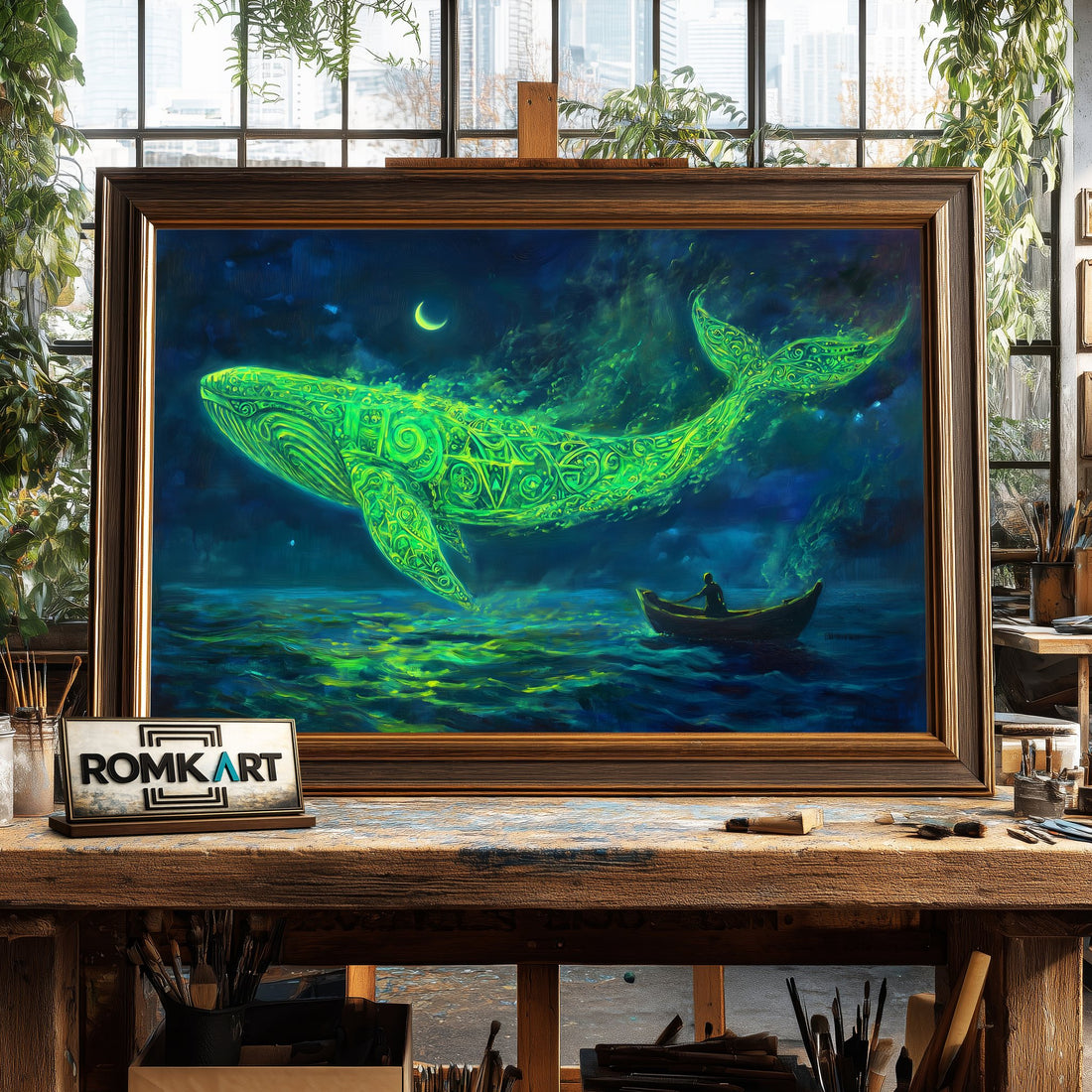 Whale in Fairy Tale hand-painted oil painting on canvas