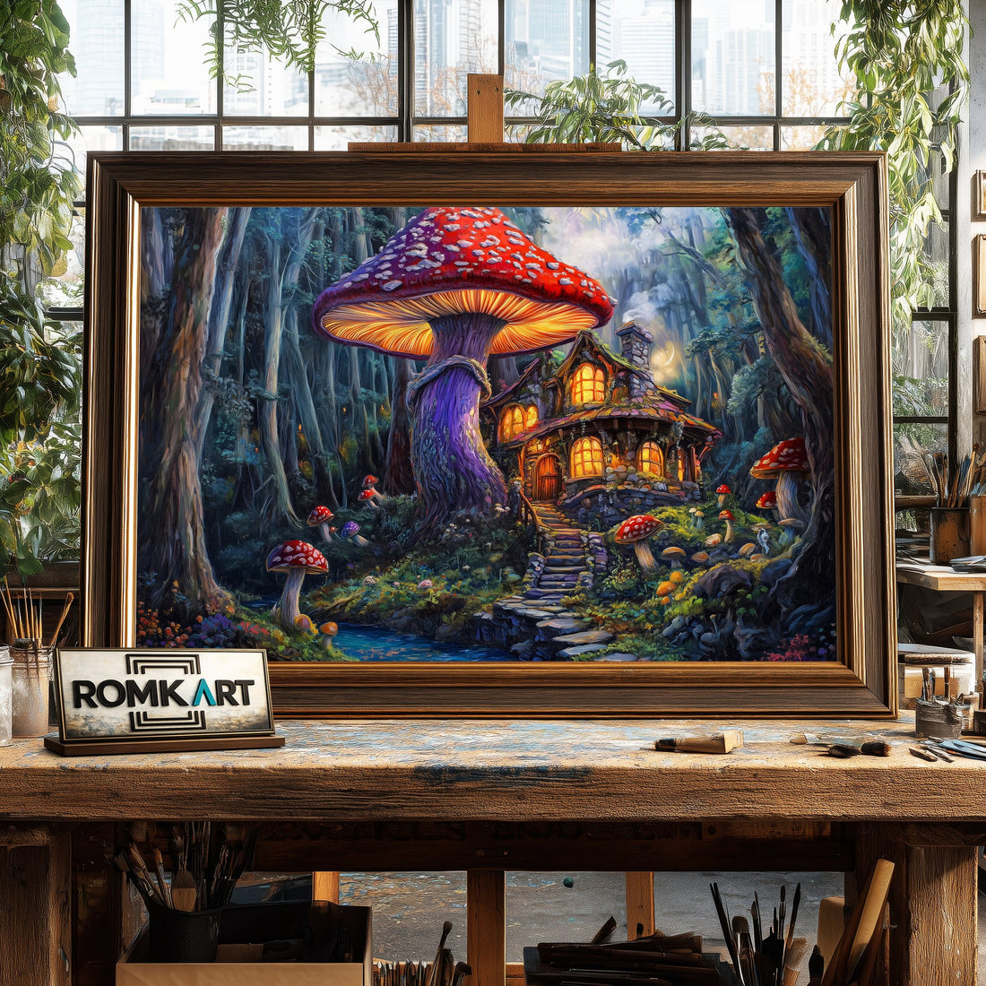 Whimsical Forest Mushroom hand-painted oil painting on canvas