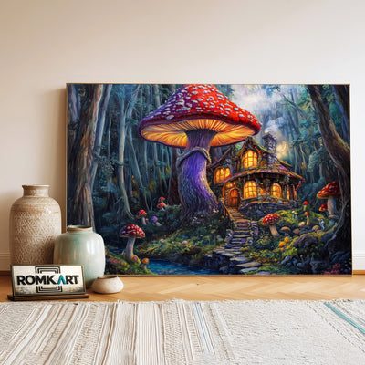 Whimsical Forest Mushroom Forest Landscape Oil Painting - image 3