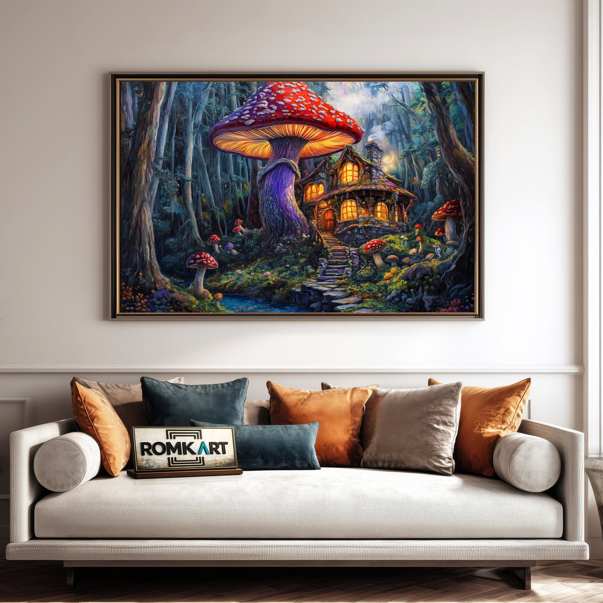 Whimsical Forest Mushroom Forest Landscape Oil Painting - image 4