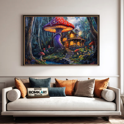 Whimsical Forest Mushroom Forest Landscape Oil Painting - image 4