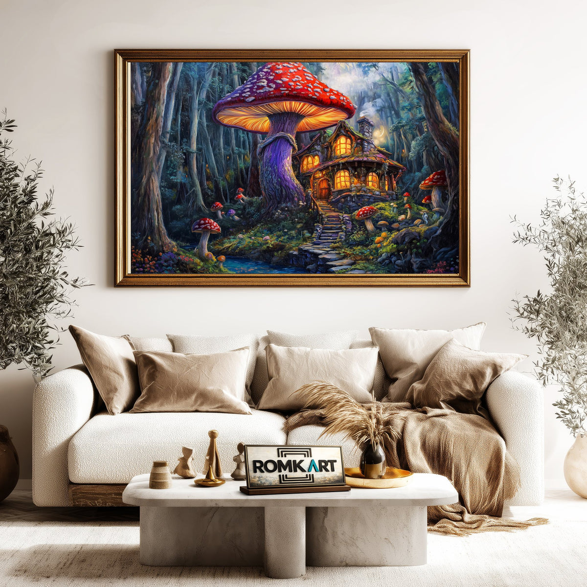 Whimsical Forest Mushroom Forest Landscape Oil Painting - image 5