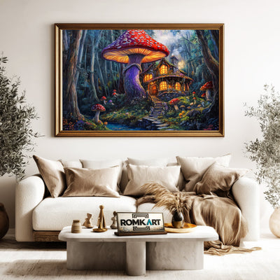 Whimsical Forest Mushroom Forest Landscape Oil Painting - image 5