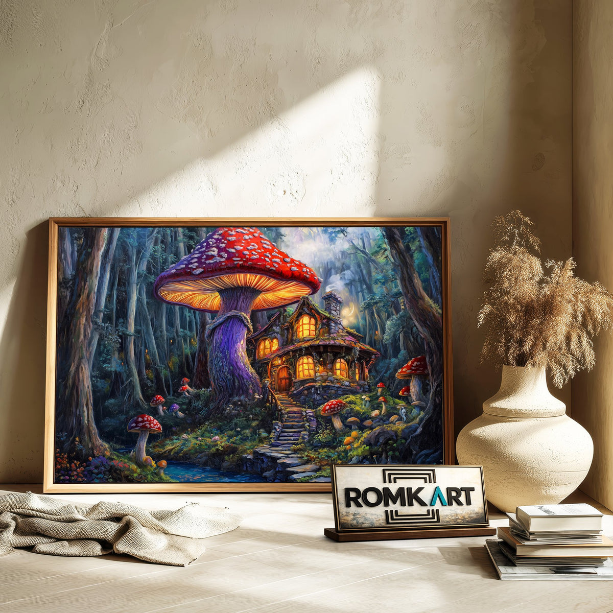 Whimsical Forest Mushroom Forest Landscape Oil Painting - image 6